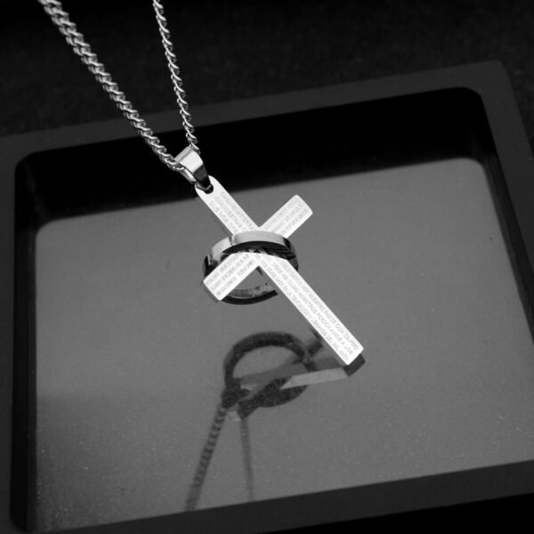 Men’s Stainless Steel Cross Necklace with Lord’s Prayer Ring ✝️💍