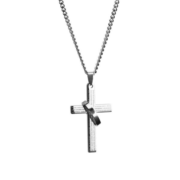 Men’s Stainless Steel Cross Necklace with Lord’s Prayer Ring ✝️💍 - Image 3