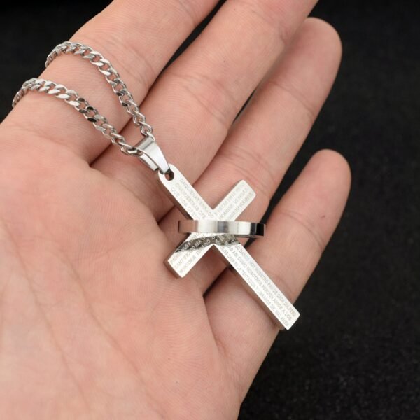 Men’s Stainless Steel Cross Necklace with Lord’s Prayer Ring ✝️💍 - Image 5