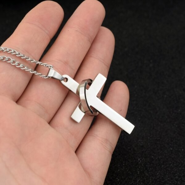Men’s Stainless Steel Cross Necklace with Lord’s Prayer Ring ✝️💍 - Image 6