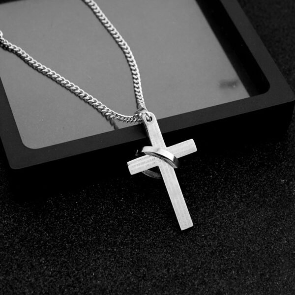 Men’s Stainless Steel Cross Necklace with Lord’s Prayer Ring ✝️💍 - Image 7