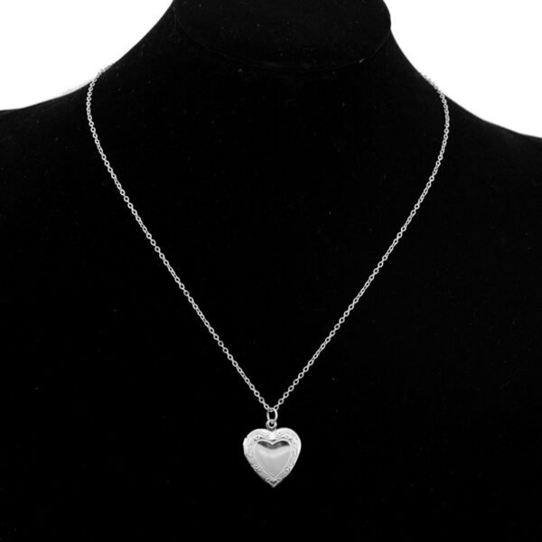 Vintage Silver Heart Locket Necklace – Engraved Photo Pendant 💖📸 - Image 3