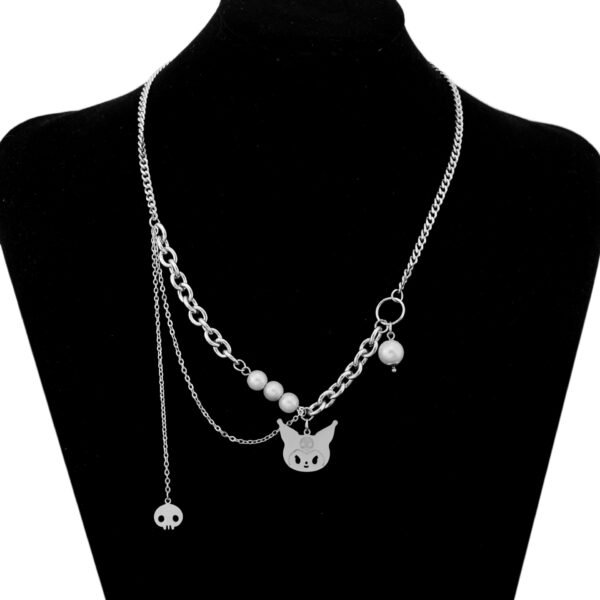 Gothic Kuromi-Inspired Pearl Chain Layered Necklace 🖤✨⛓️ - Image 2