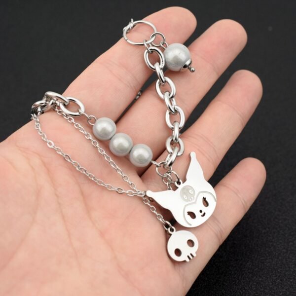 Gothic Kuromi-Inspired Pearl Chain Layered Necklace 🖤✨⛓️ - Image 3