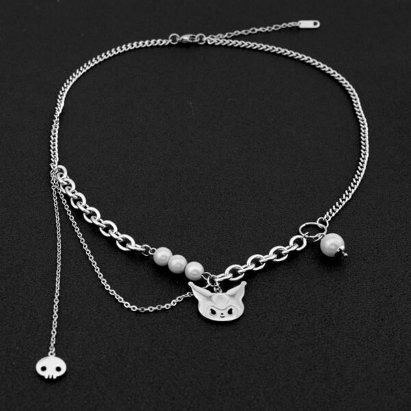 Gothic Kuromi-Inspired Pearl Chain Layered Necklace 🖤✨⛓️ - Image 7