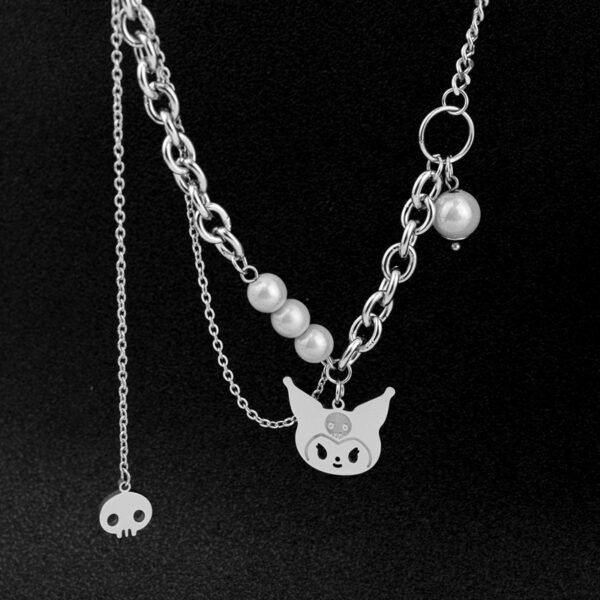 Gothic Kuromi-Inspired Pearl Chain Layered Necklace 🖤✨⛓️ - Image 4