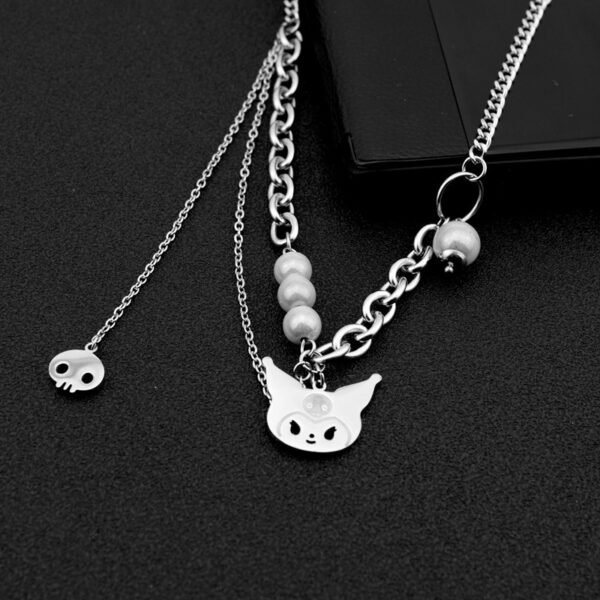 Gothic Kuromi-Inspired Pearl Chain Layered Necklace 🖤✨⛓️ - Image 5