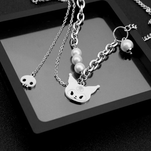 Gothic Kuromi-Inspired Pearl Chain Layered Necklace 🖤✨⛓️