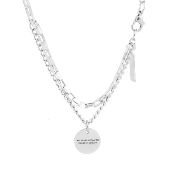 Layered Silver Chain Necklace with Engraved Inspirational Pendant ✨💬