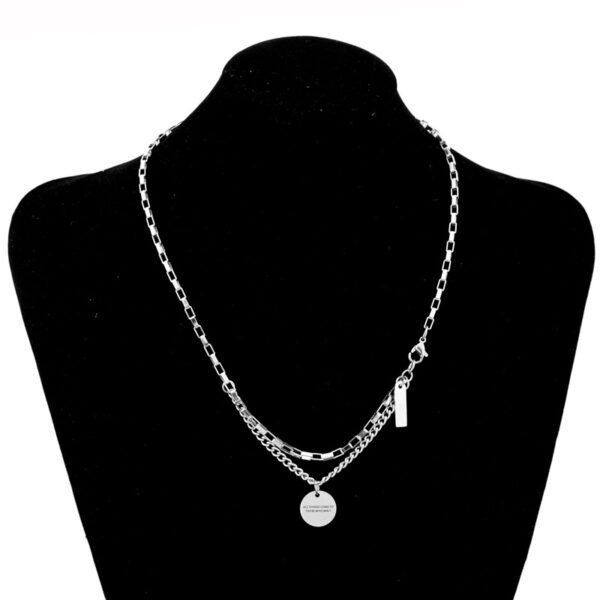 Layered Silver Chain Necklace with Engraved Inspirational Pendant ✨💬 - Image 2