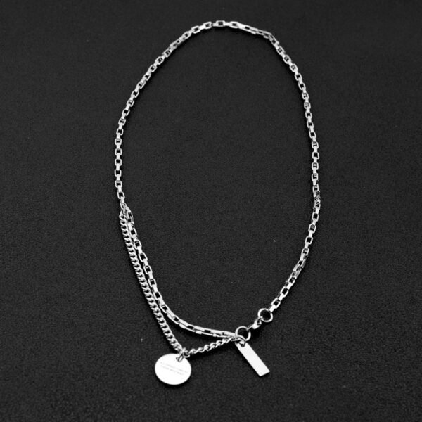 Layered Silver Chain Necklace with Engraved Inspirational Pendant ✨💬 - Image 4