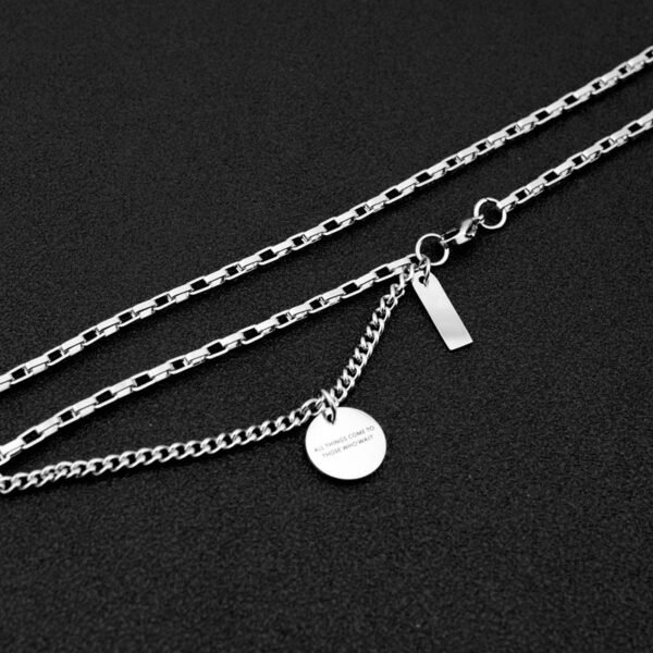 Layered Silver Chain Necklace with Engraved Inspirational Pendant ✨💬 - Image 5