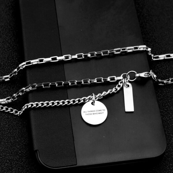Layered Silver Chain Necklace with Engraved Inspirational Pendant ✨💬 - Image 6