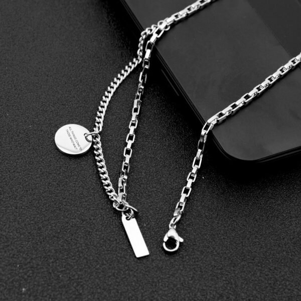 Layered Silver Chain Necklace with Engraved Inspirational Pendant ✨💬 - Image 7