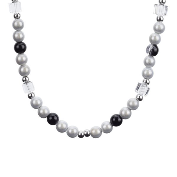 Elegant Black & Silver Beaded Necklace – Handmade Glass & Pearl Beads ✨🖤