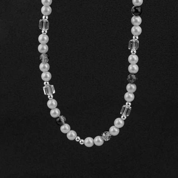 Elegant Black & Silver Beaded Necklace – Handmade Glass & Pearl Beads ✨🖤 - Image 2