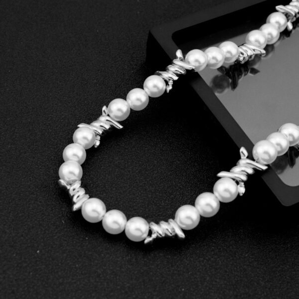 Edgy Barbed Wire Pearl Choker – Punk & Gothic Statement Necklace 🖤✨ - Image 3