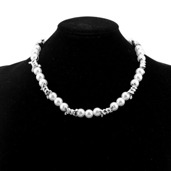 Edgy Barbed Wire Pearl Choker – Punk & Gothic Statement Necklace 🖤✨ - Image 4