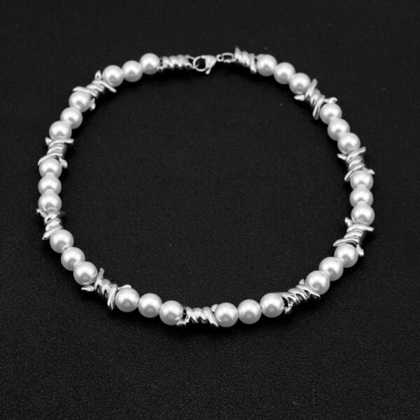 Edgy Barbed Wire Pearl Choker – Punk & Gothic Statement Necklace 🖤✨ - Image 6