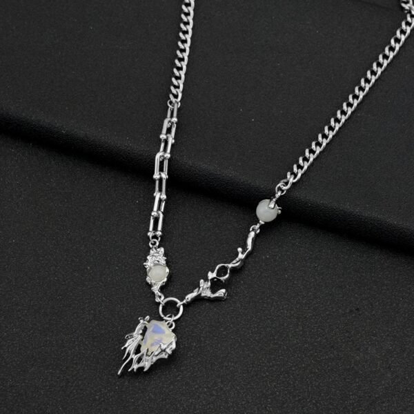 Avant-Garde Silver Asymmetrical Chain Necklace with Raw Skull Pendant 🖤✨ - Image 5