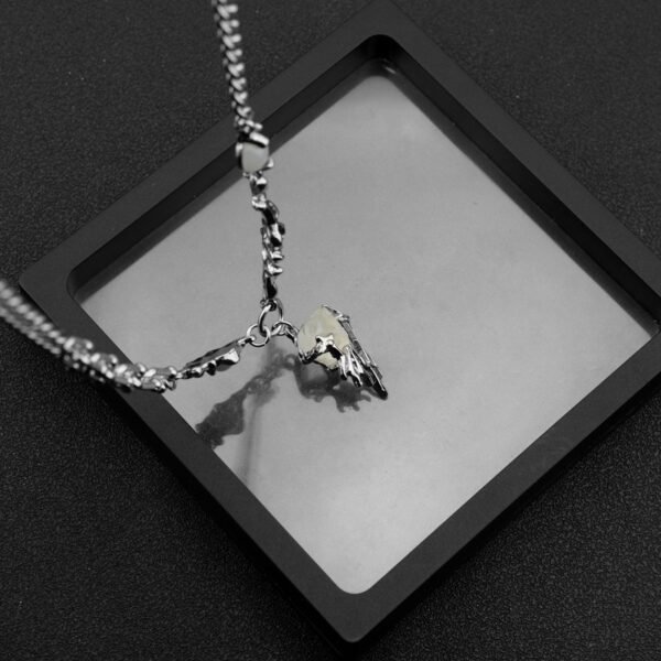 Avant-Garde Silver Asymmetrical Chain Necklace with Raw Skull Pendant 🖤✨ - Image 3