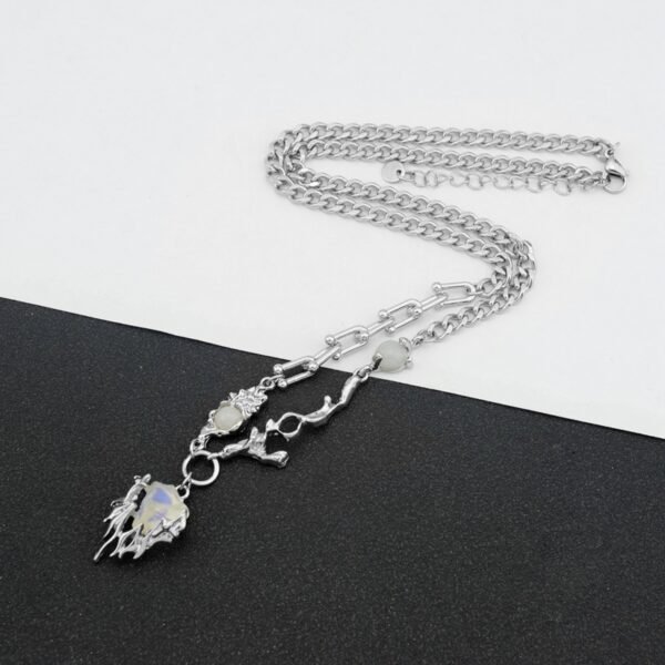 Avant-Garde Silver Asymmetrical Chain Necklace with Raw Skull Pendant 🖤✨ - Image 4