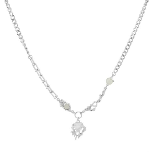 Avant-Garde Silver Asymmetrical Chain Necklace with Raw Skull Pendant 🖤✨