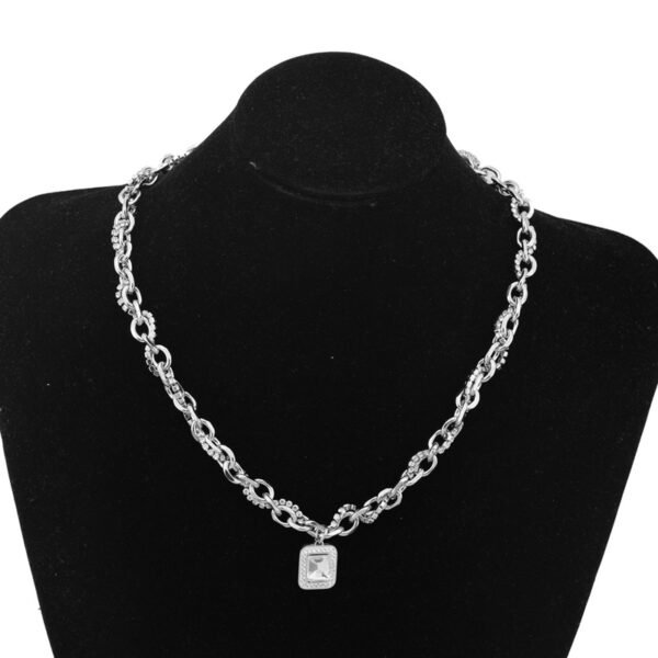 Luxury Chunky Silver Chain Necklace with Sparkling Pendant ✨💎 - Image 2