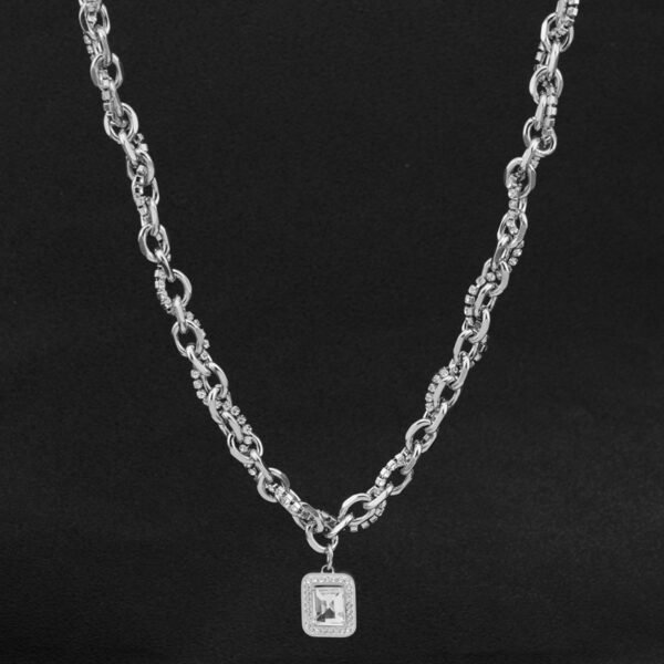 Luxury Chunky Silver Chain Necklace with Sparkling Pendant ✨💎 - Image 3