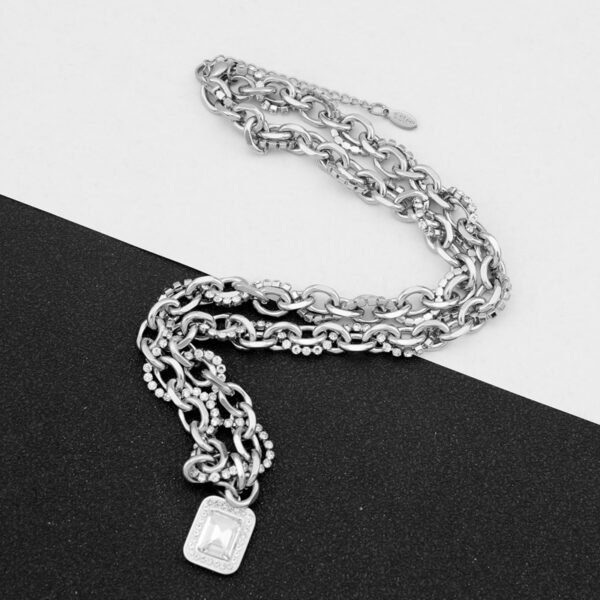 Luxury Chunky Silver Chain Necklace with Sparkling Pendant ✨💎 - Image 4
