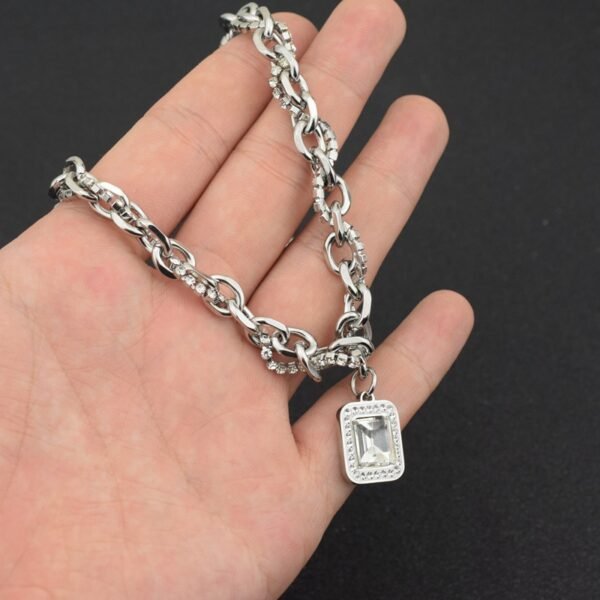 Luxury Chunky Silver Chain Necklace with Sparkling Pendant ✨💎 - Image 5