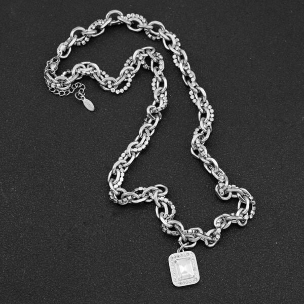 Luxury Chunky Silver Chain Necklace with Sparkling Pendant ✨💎 - Image 6