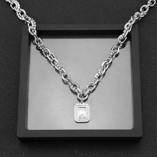 Luxury Chunky Silver Chain Necklace with Sparkling Pendant ✨💎 - Image 7