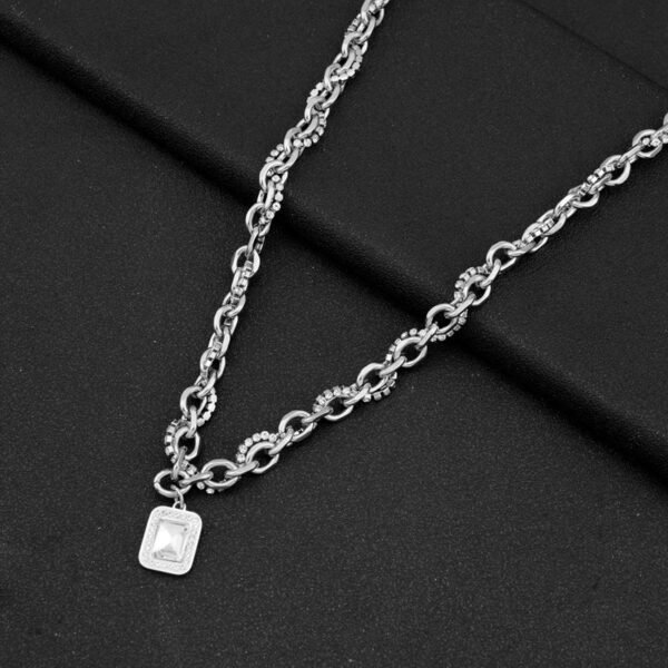 Luxury Chunky Silver Chain Necklace with Sparkling Pendant ✨💎 - Image 8