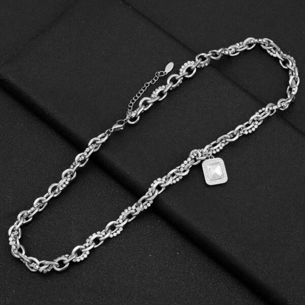 Luxury Chunky Silver Chain Necklace with Sparkling Pendant ✨💎 - Image 9