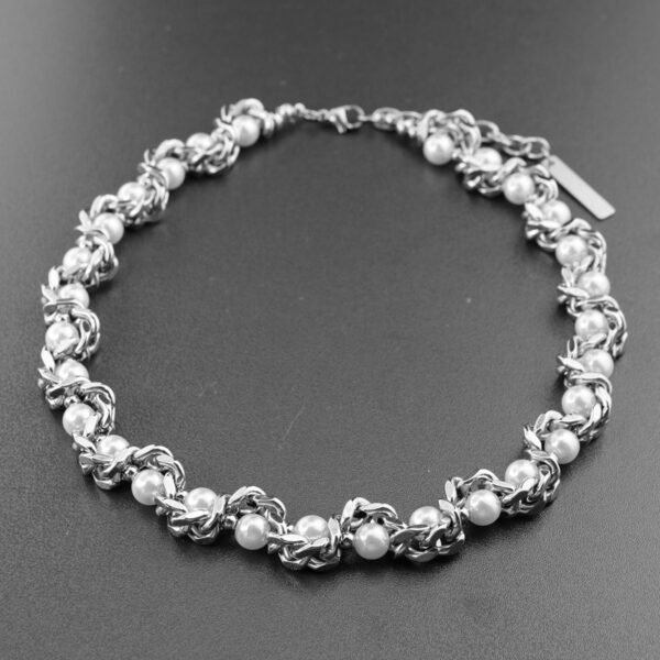 Chunky Silver & Pearl Chain Bracelet – Modern Statement Jewelry ✨💎 - Image 2