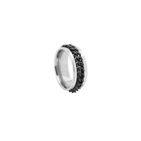 Men’s Stainless Steel Spinner Chain Ring – Black Cuban Link Band ⛓️💍
