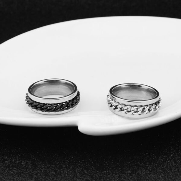 Men’s Stainless Steel Spinner Chain Ring – Black Cuban Link Band ⛓️💍 - Image 7