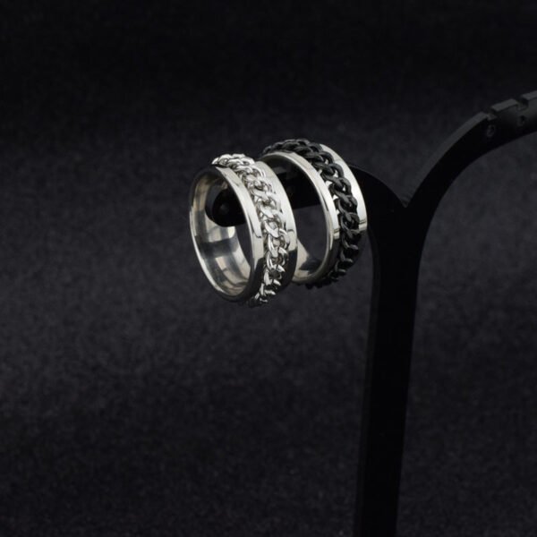 Men’s Stainless Steel Spinner Chain Ring – Black Cuban Link Band ⛓️💍 - Image 8